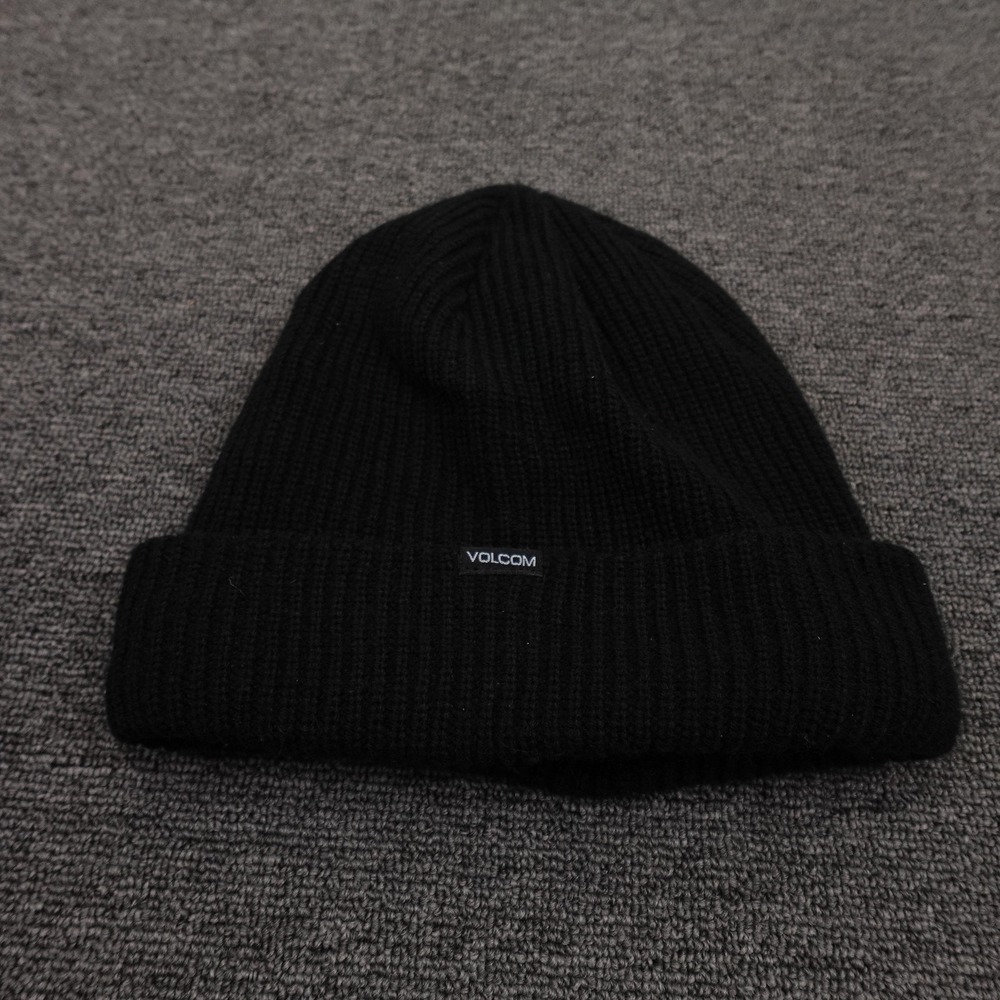 Volcom Hat Beanie Fitted Mens One Size Black True To This Knit Lined Winter